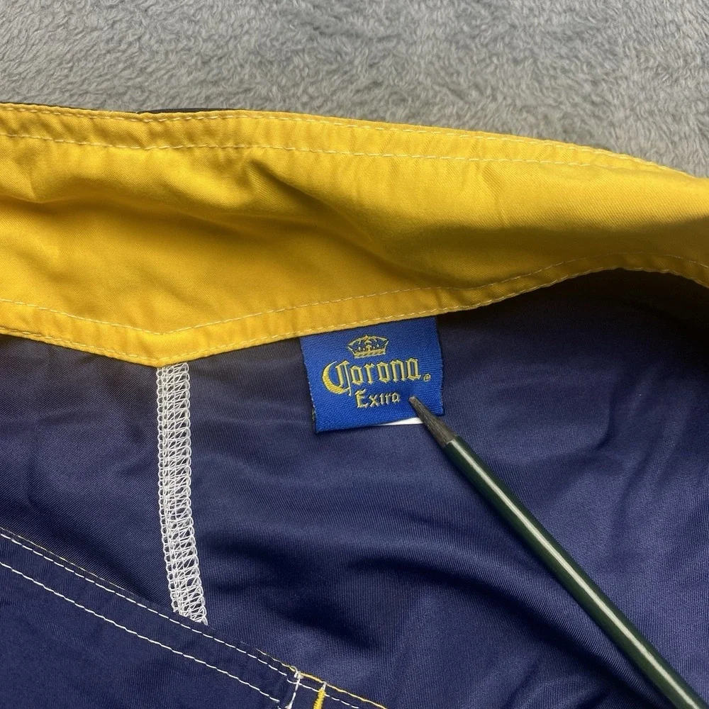 Corona Extra Beer Board Short Mens 36 Blue Yellow Swim Trunks Bathing Suit